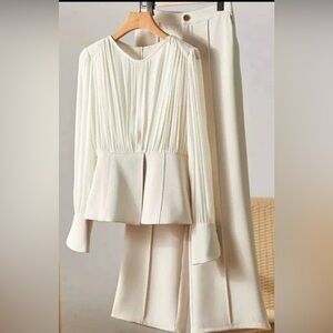 Women’s Elegant Two Piece Pant Set, Size M, Cream Color